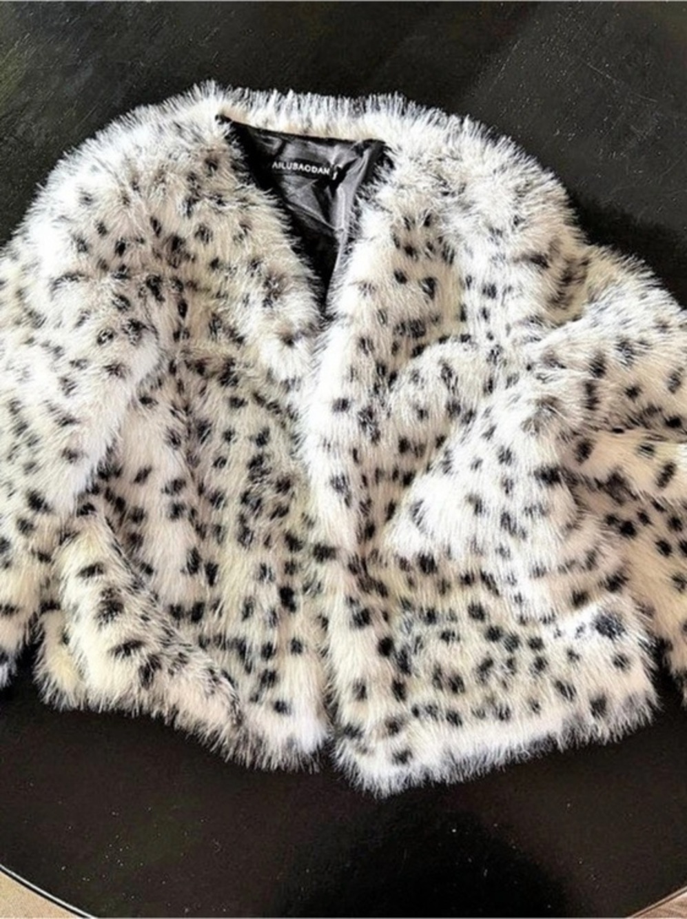 Cruella Outfit - Leopard Print Faux Fur Jacket, Wig and Dalmatian earrings